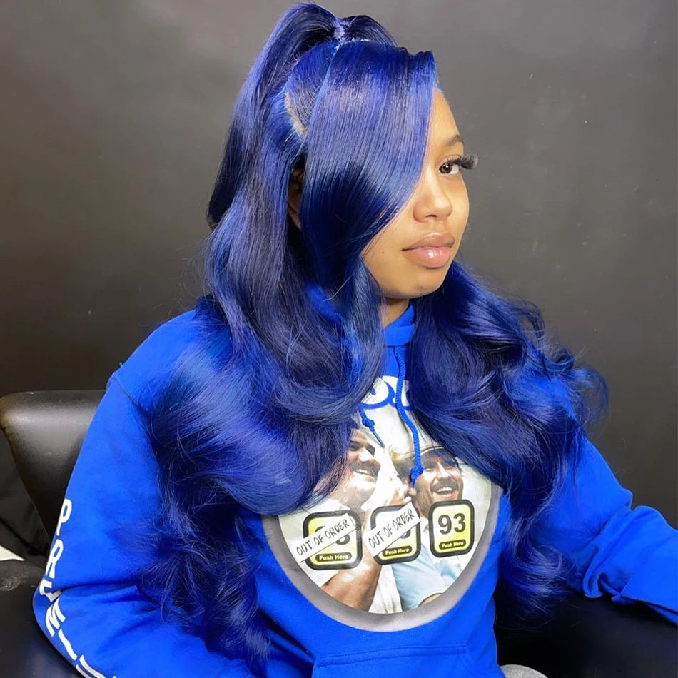Blue Lace Front Body Wave Human Hair Wigs Brazilian HD Transparent Lace Pre Plucked