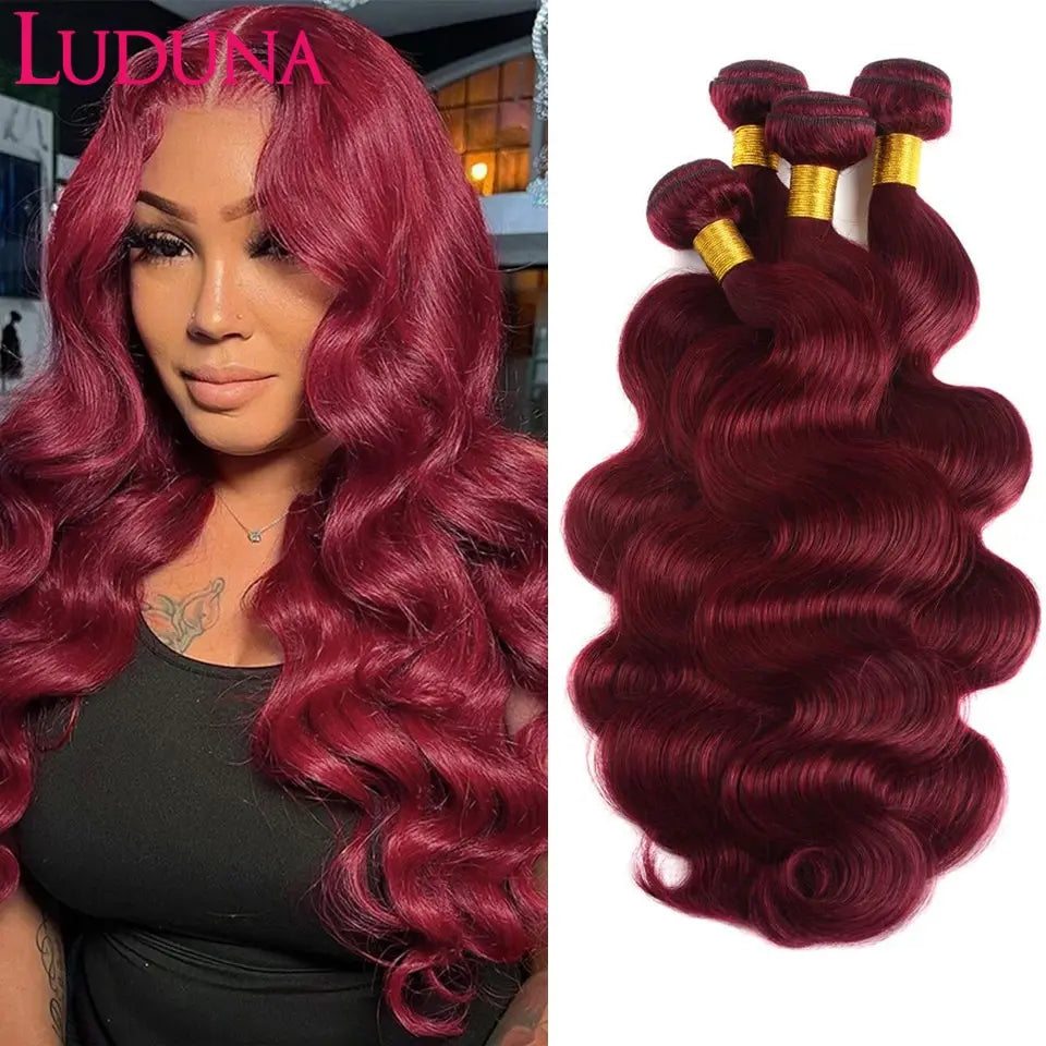 Burgundy 99j Body Wave Bundles Brazilian Red Color Human Hair Bundles 1/3/4 PCS Remy