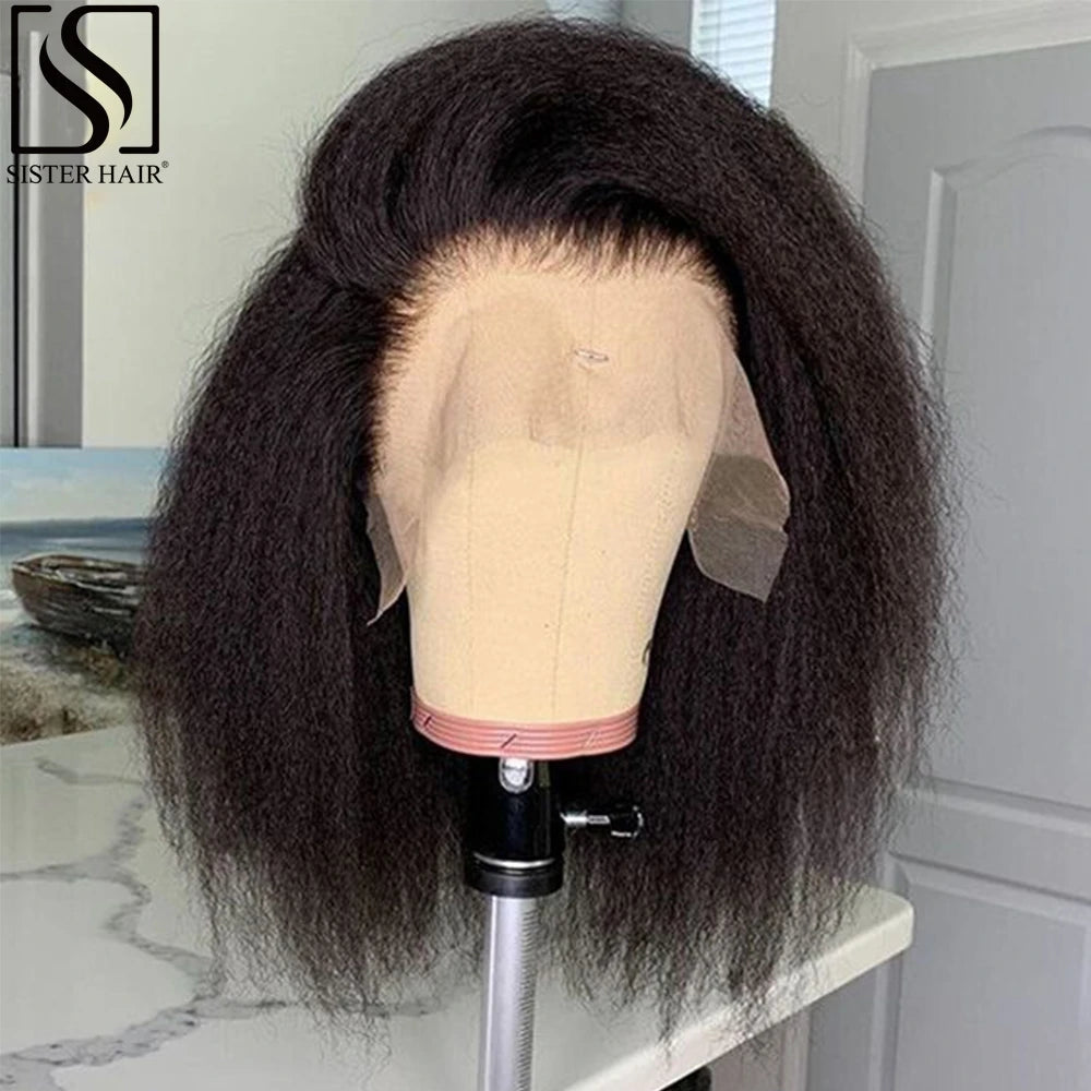 Short Bob Wig Yaki Straight Lace Front Human Hair Wig Transparent Lace Brazilian Remy