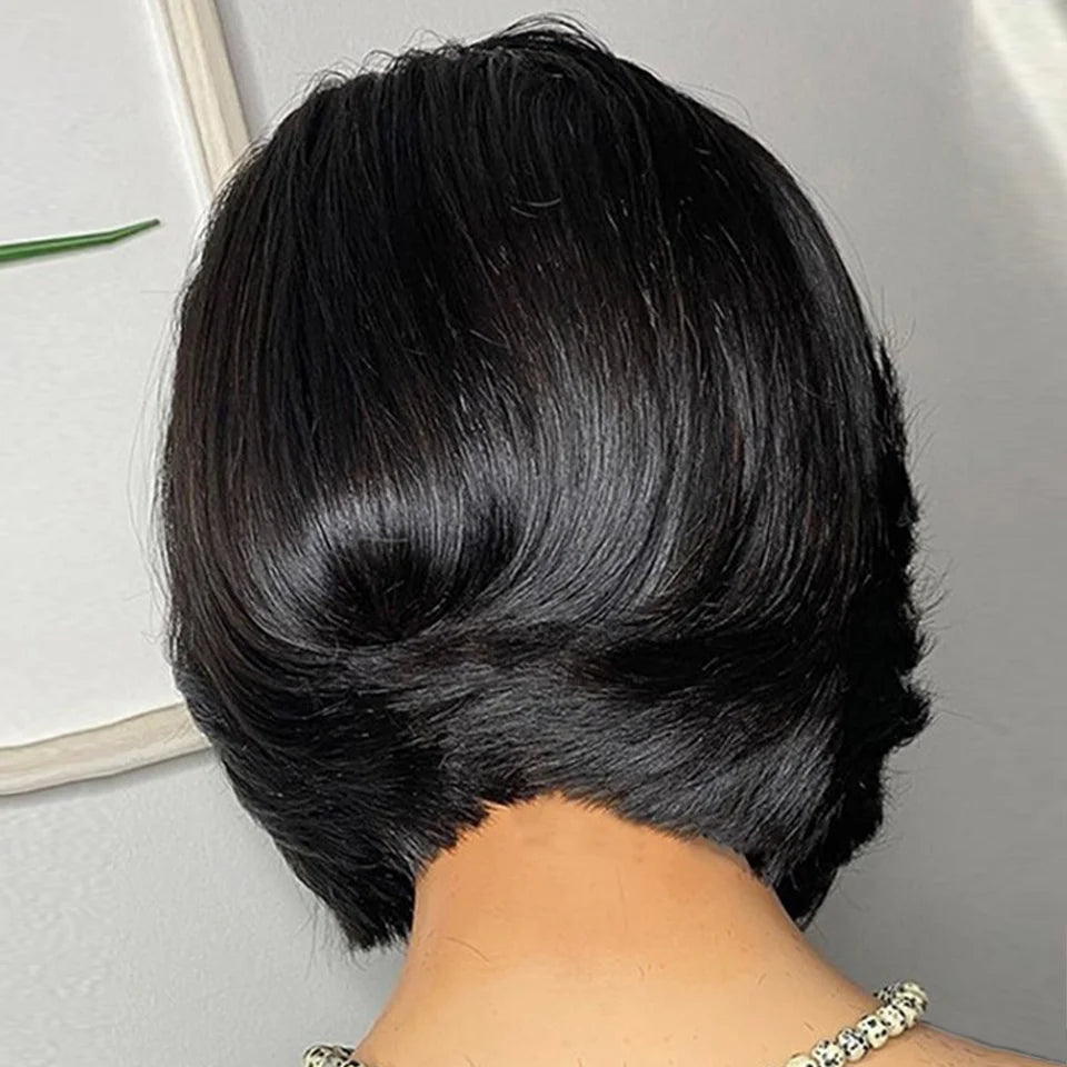 Short Bob Lace Front Straight Wig 13x1 T Part Human Hair Pre Plucked Brazilian Remy
