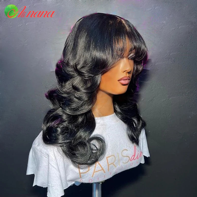 Glueless Reddish Brown Color Body Wave With Bangs Brazilian Remy Human Hair Wig