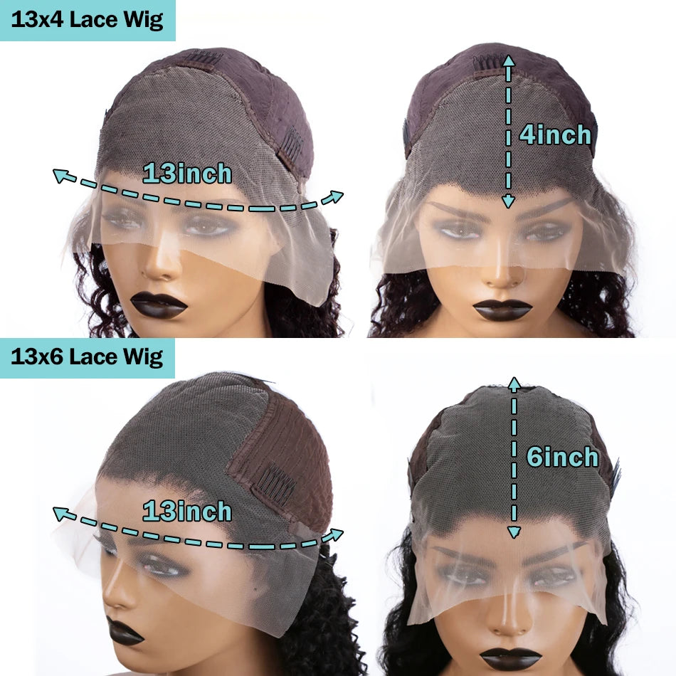 Deep Wave Lace Frontal Human Hair Wigs Transparent Brazilian Remy 30 40 Inch