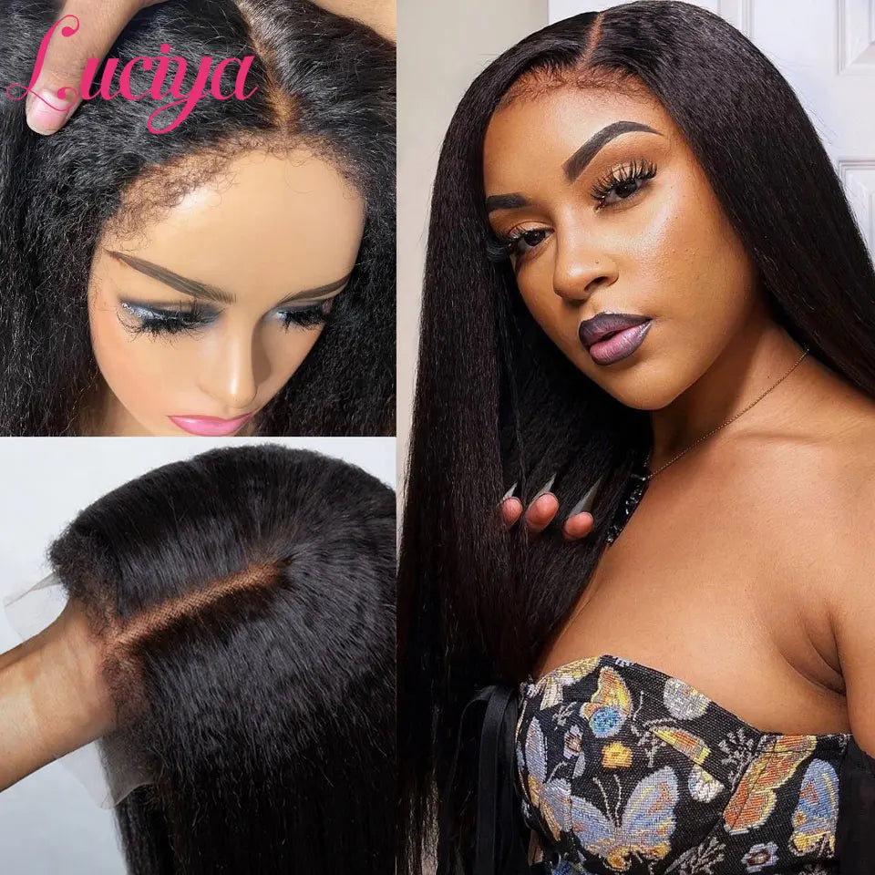Kinky Straight 4C Edges Natural Hairline Wig Yaki Front Human Hair