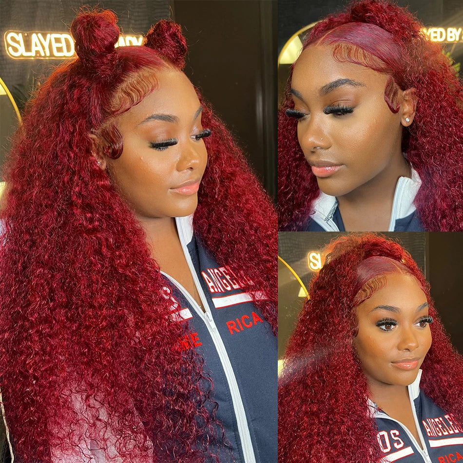 99J Burgundy Transparent Deep Wave Lace Frontal Wig