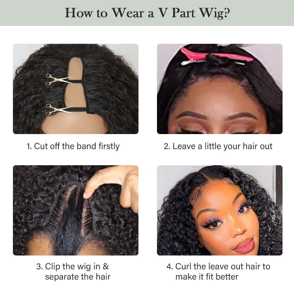 Curly V Part Wig