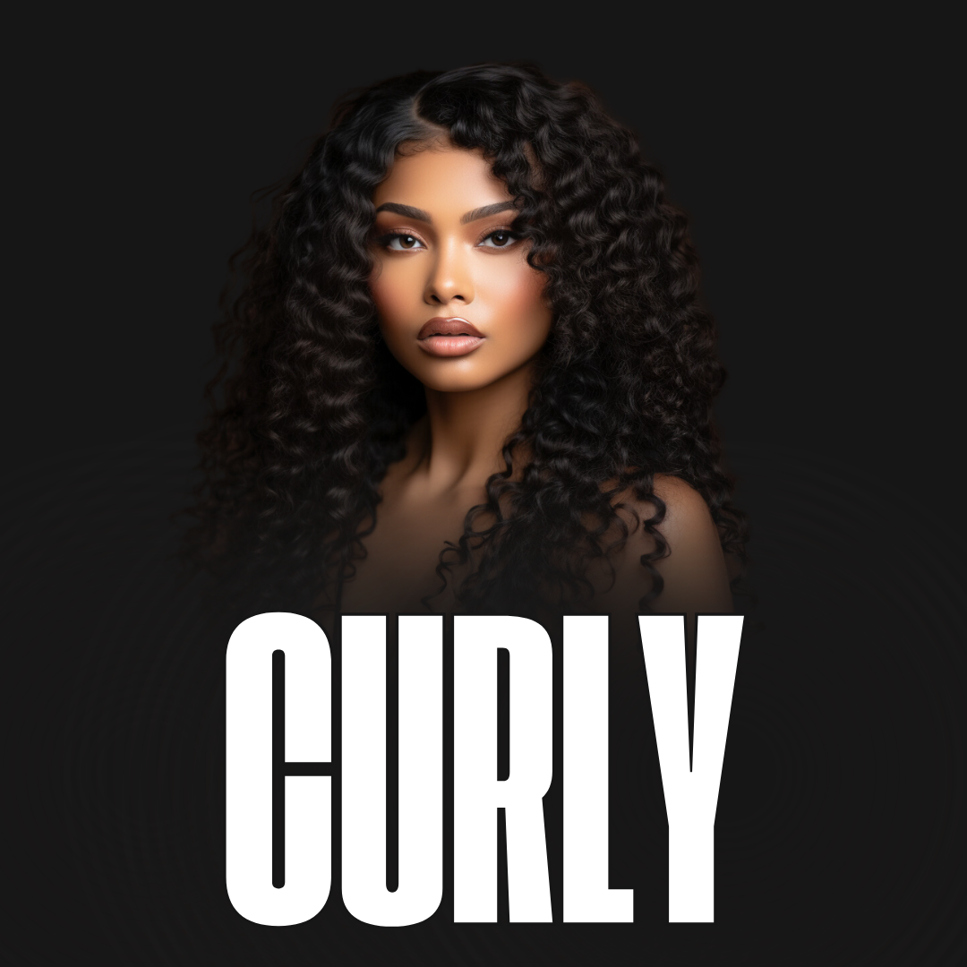 Model with voluminous curly human hair wig, ideal for bold, textured styles. Discover premium curly hair wigs for a stunning look