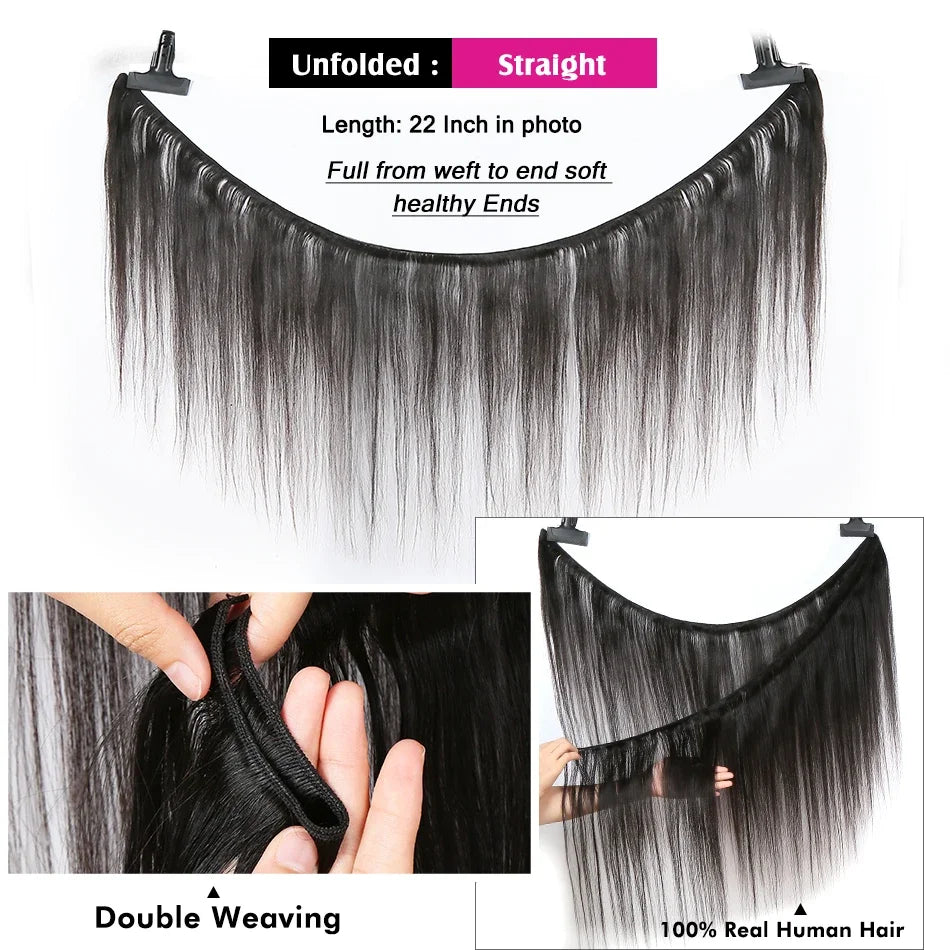 Natural Color Bone Straight Brazilian Remy Hair Weave Double Drawn Weft 100% Human Hair 2 Bundles Extension
