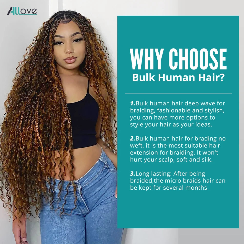 Highlight Bulk Human Hair For Braiding Deep Wave Human Hair Bundles No Weft Bundles