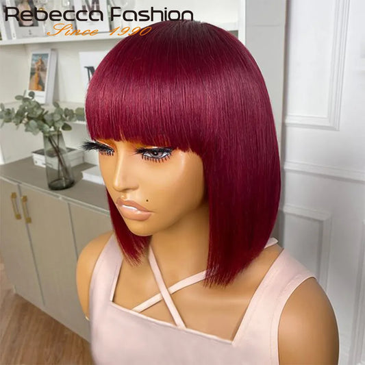 Short Straight Bob Wigs with Bangs Remy