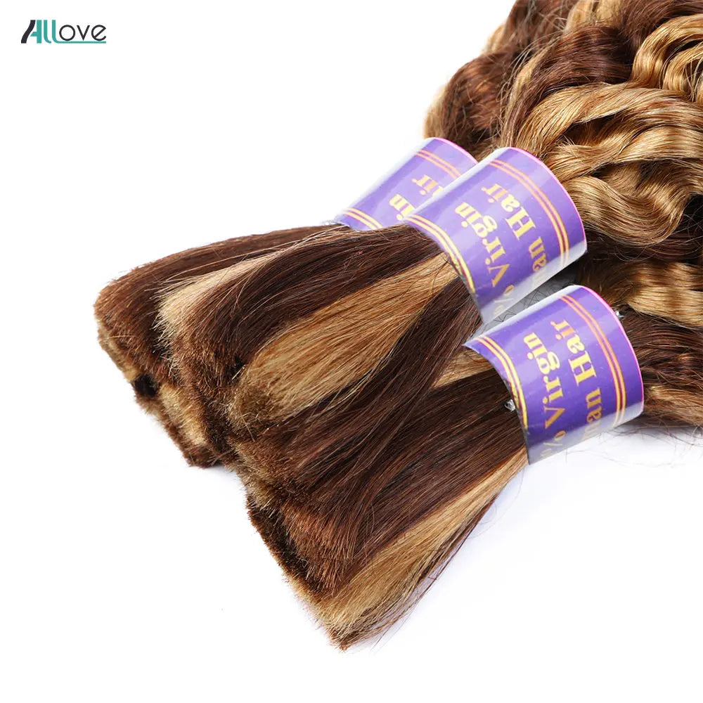 Highlight Bulk Human Hair For Braiding Deep Wave Human Hair Bundles No Weft Bundles