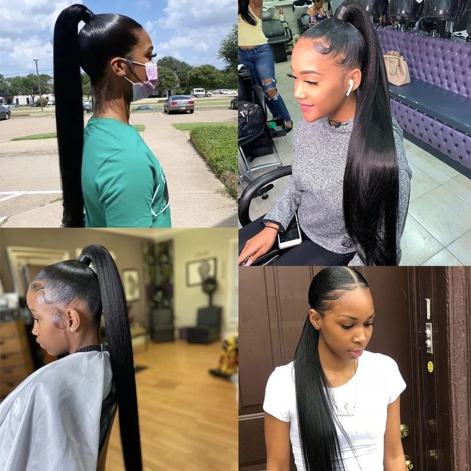 Straight Human Hair Ponytail Extensions