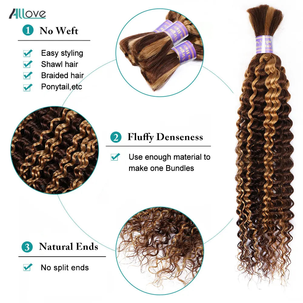 Highlight Bulk Human Hair For Braiding Deep Wave Human Hair Bundles No Weft Bundles