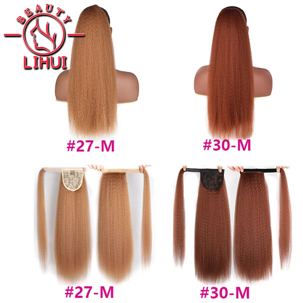 24Inch Long Ponytail Extension Yaki Straight Sythentic Hair