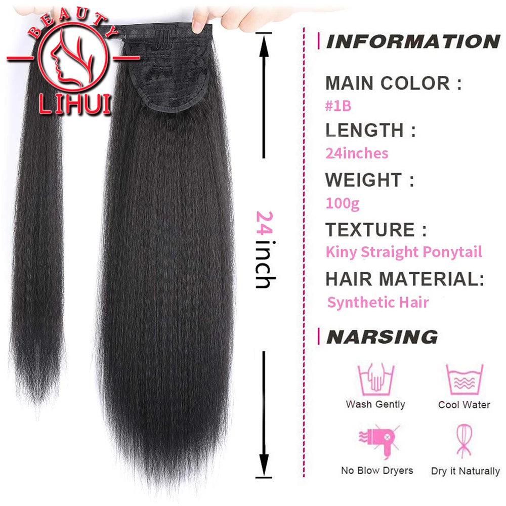 24Inch Long Ponytail Extension Yaki Straight Sythentic Hair