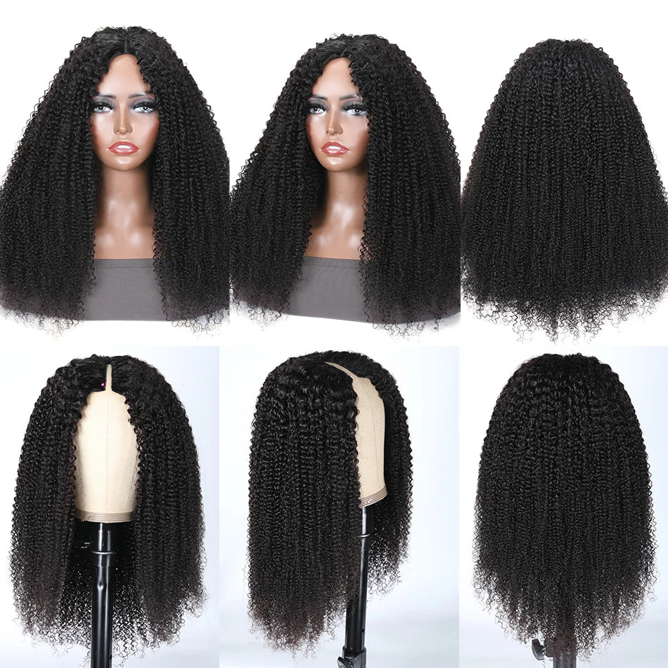 Glueless Curly V Part Human Hair Wig