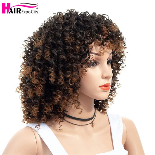Short Wig Afro Kinky Curly Wig With Bangs