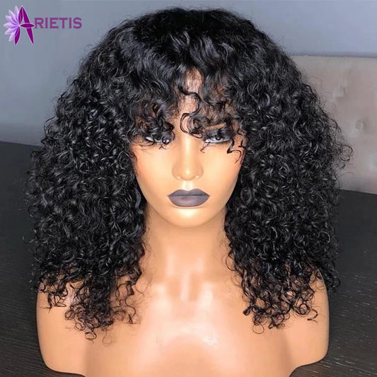 Afro Kinky Curly Wig With Bangs Glueless