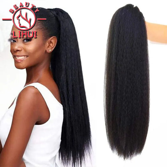 24Inch Long Ponytail Extension Yaki Straight Sythentic Hair