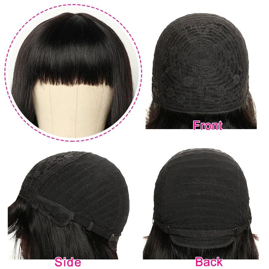 Glueless 100% Human Hair Wig Long Straight Hair With Bang Brazilian 8"-40"