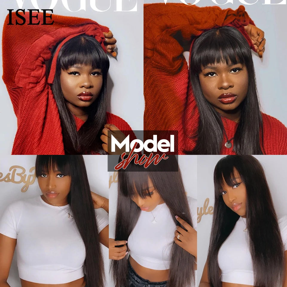 Brazilian Straight Wig With Bang Hair Wig Natural Color Glueless