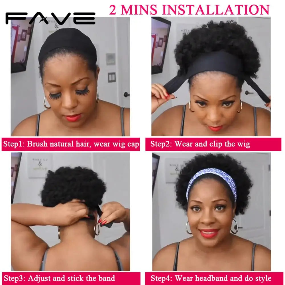 Afro Puff Curly Wig Short Headband