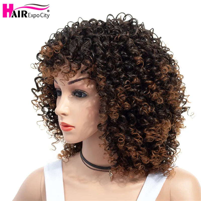 Short Wig Afro Kinky Curly Wig With Bangs