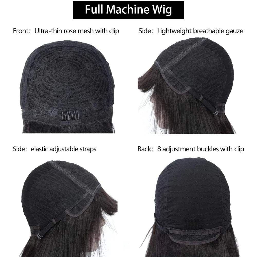 200 Density Curly Human Hair Wig With Bangs