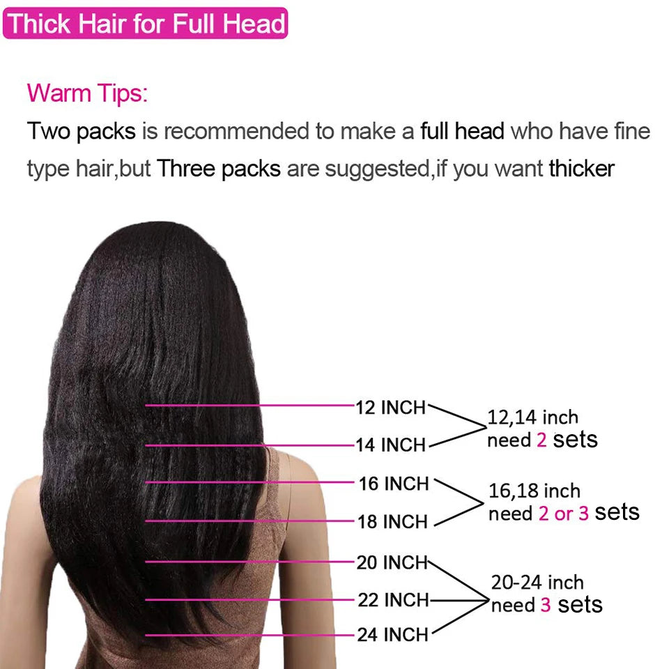 Kinky Brazilian Straight Clip In Human Hair Extensions 8Pcs/Pack Full Head