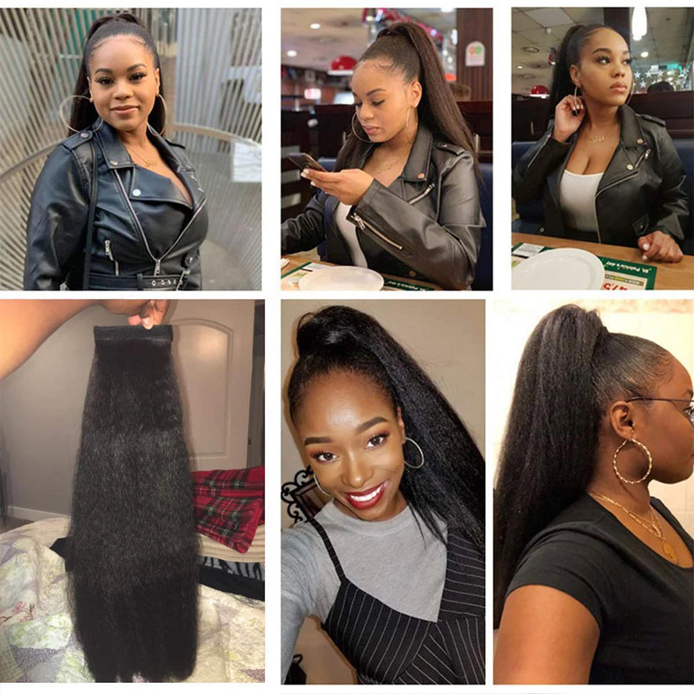 24Inch Long Ponytail Extension Yaki Straight Sythentic Hair