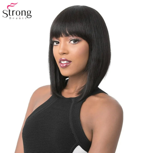Neat Bang Bob Style Short Straight Hair Synthetic Full Wig 6 Color
