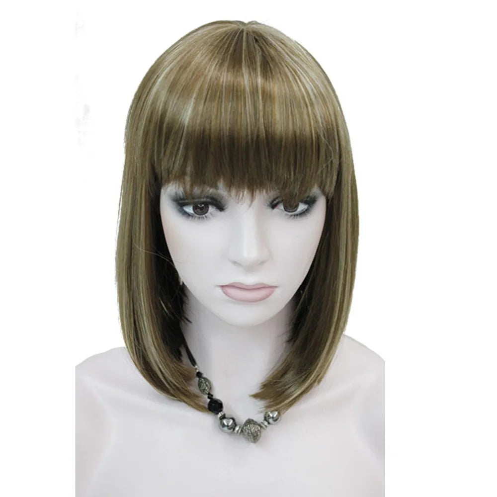 Neat Bang Bob Style Short Straight Hair Synthetic Full Wig 6 Color