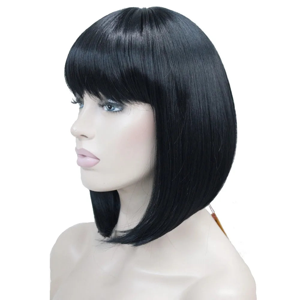Neat Bang Bob Style Short Straight Hair Synthetic Full Wig 6 Color