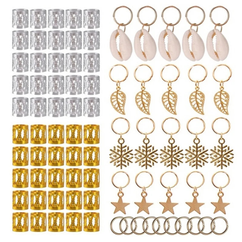 80/90/100pcs Gold Silver Hair Ring Braid Hair Cuffs
