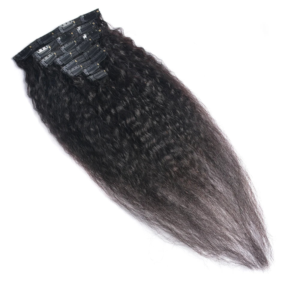 Kinky Brazilian Straight Clip In Human Hair Extensions 8Pcs/Pack Full Head