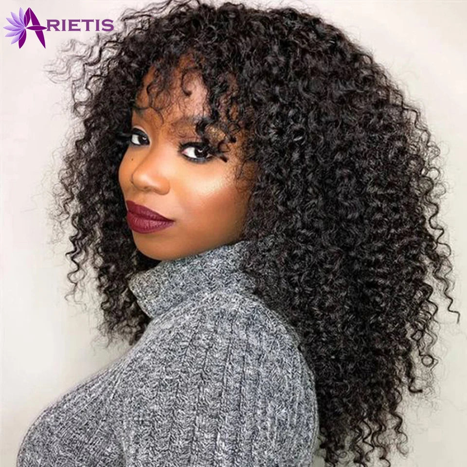 Afro Kinky Curly Wig With Bangs Glueless