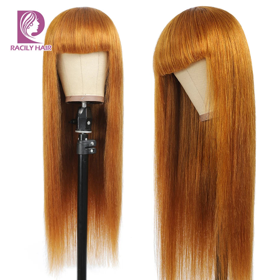 Straight Wig With Bangs Fringe Straight Human Hair Wig Glueless