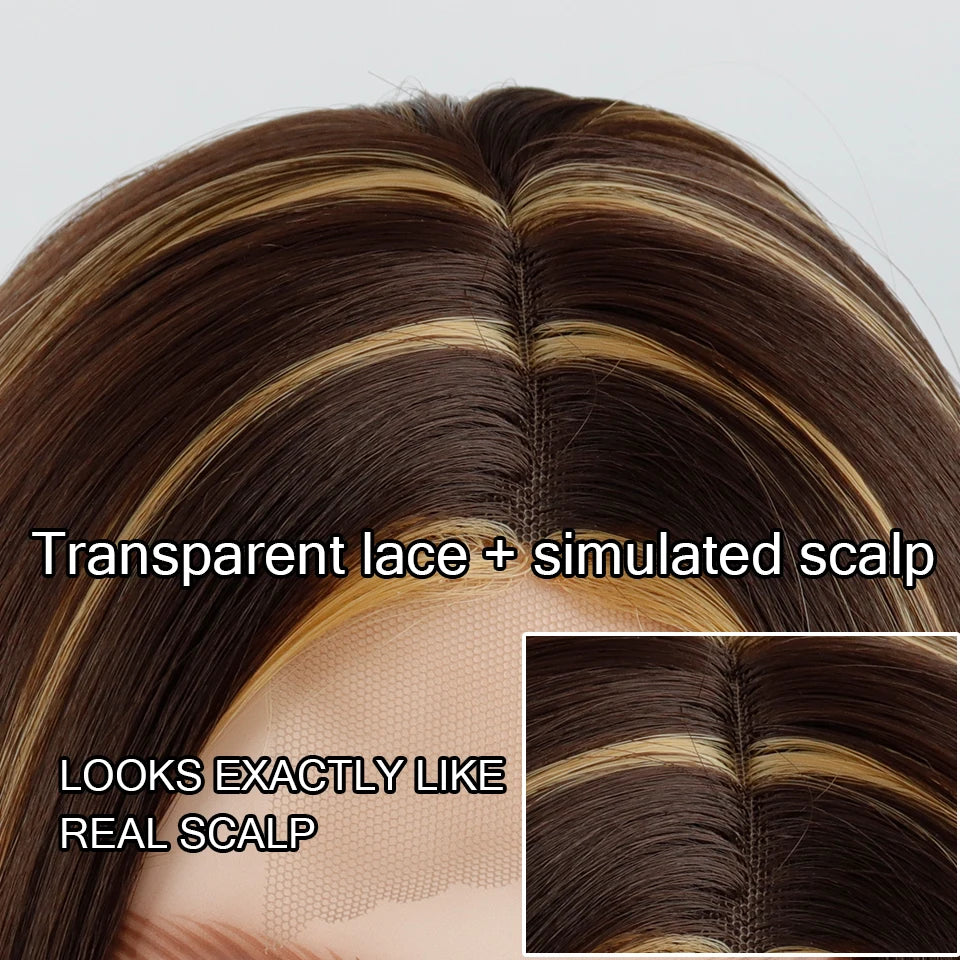 Synthetic Brown Mixed Blonde Long Straight Middle Part Wig