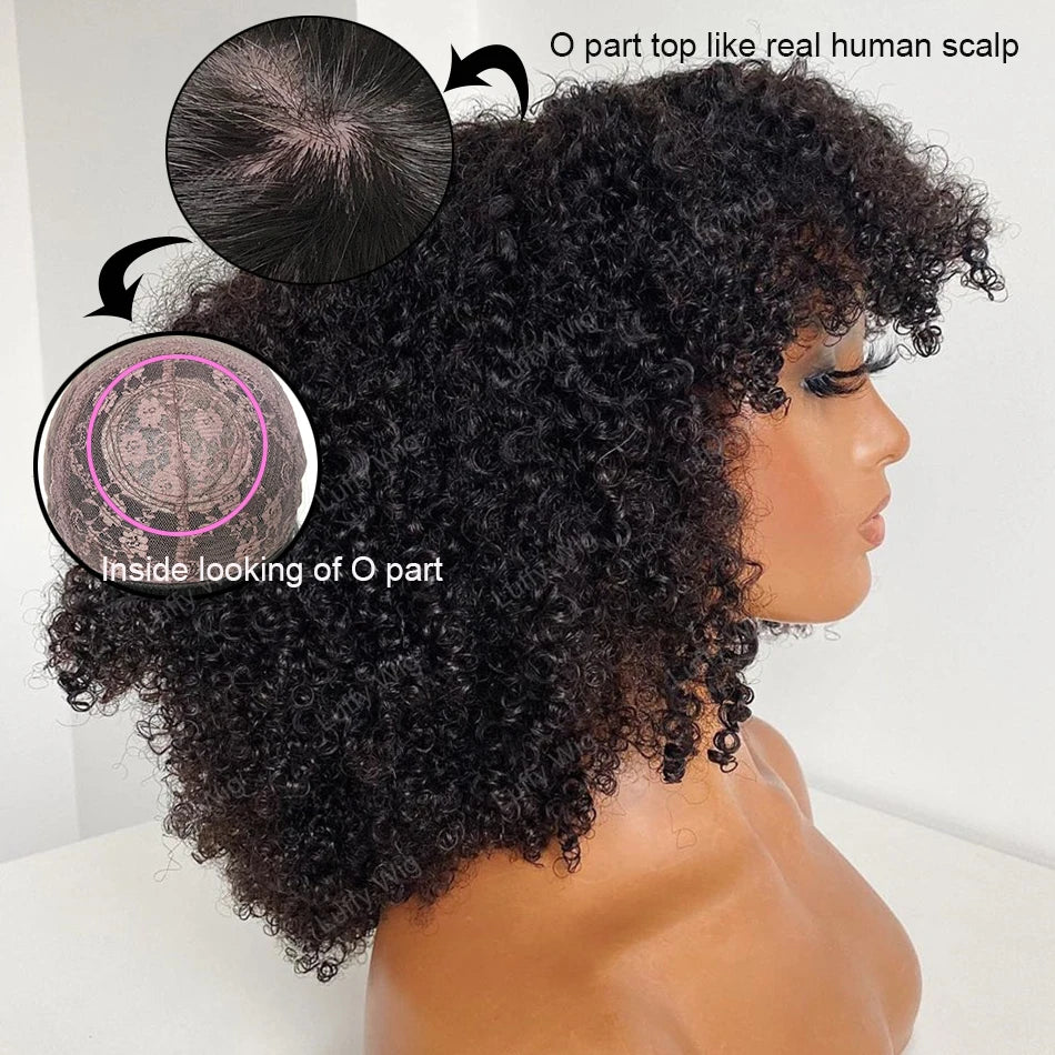 Full 200% Density Afro Kinky Curly Wig With Bangs