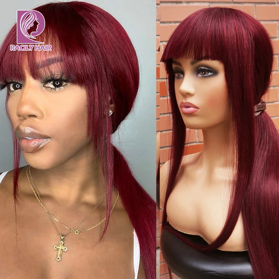 Straight Wig With Bangs Fringe Straight Human Hair Wig Glueless