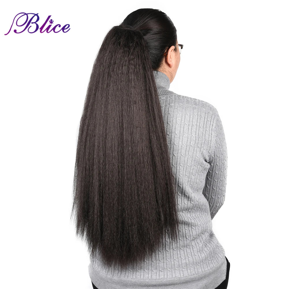 Kinky Straight Heat Resistant Ponytail Extensions With Two Plastic Combs