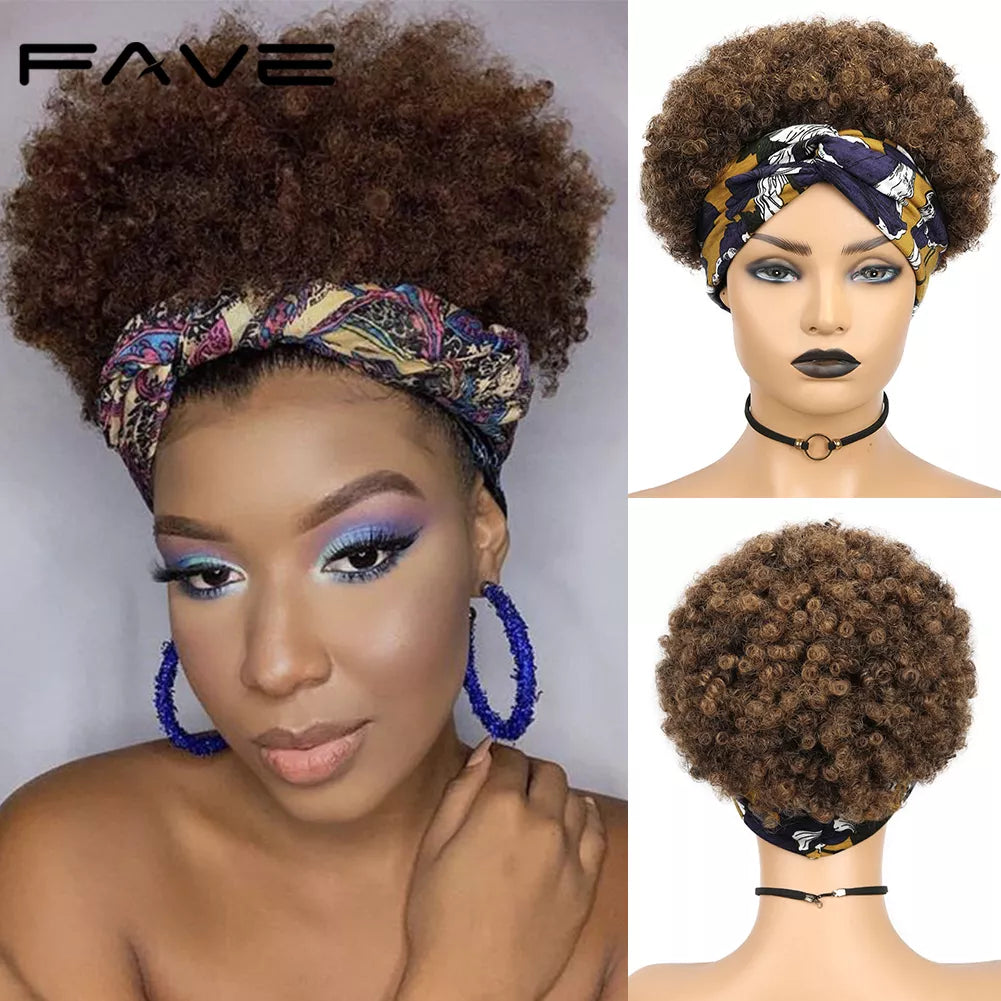Afro Puff Curly Wig Short Headband