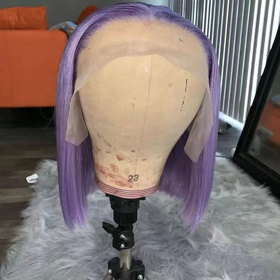 Bob Light Purple HD Transparent Lace Frontal Wig Human Brazilian Remy Hair Wig 180%