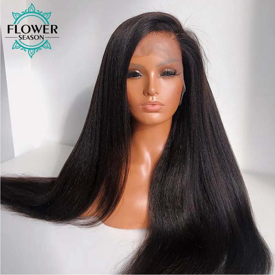 Light Yaki Human Hair Wig Straight  PrePlucked Italian HD Lace Frontal Wig