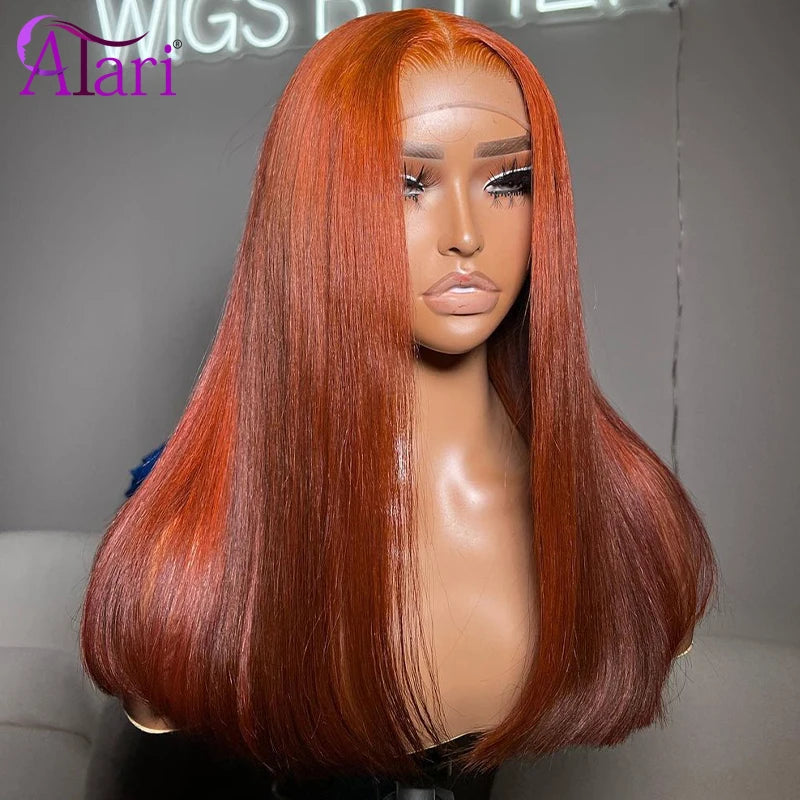 Transparent Ginger Orange Straight Human Hair Wigs Pre Plucked