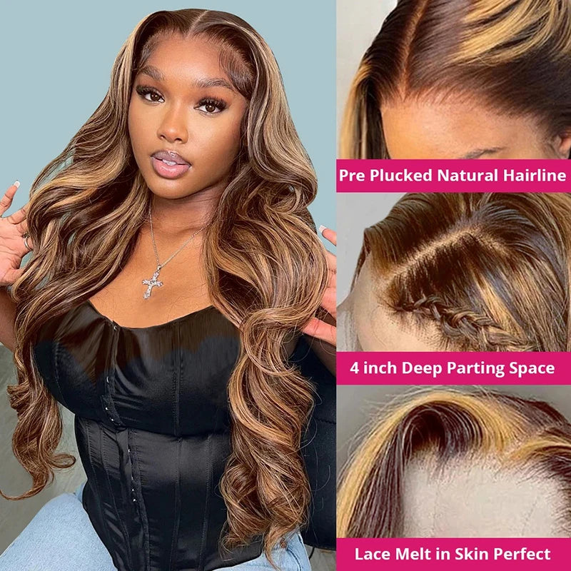 HD Lace Frontal Wig 4/27 Highlight Wig Body Wave Human Hair Loose Wave Virgin Brazilian