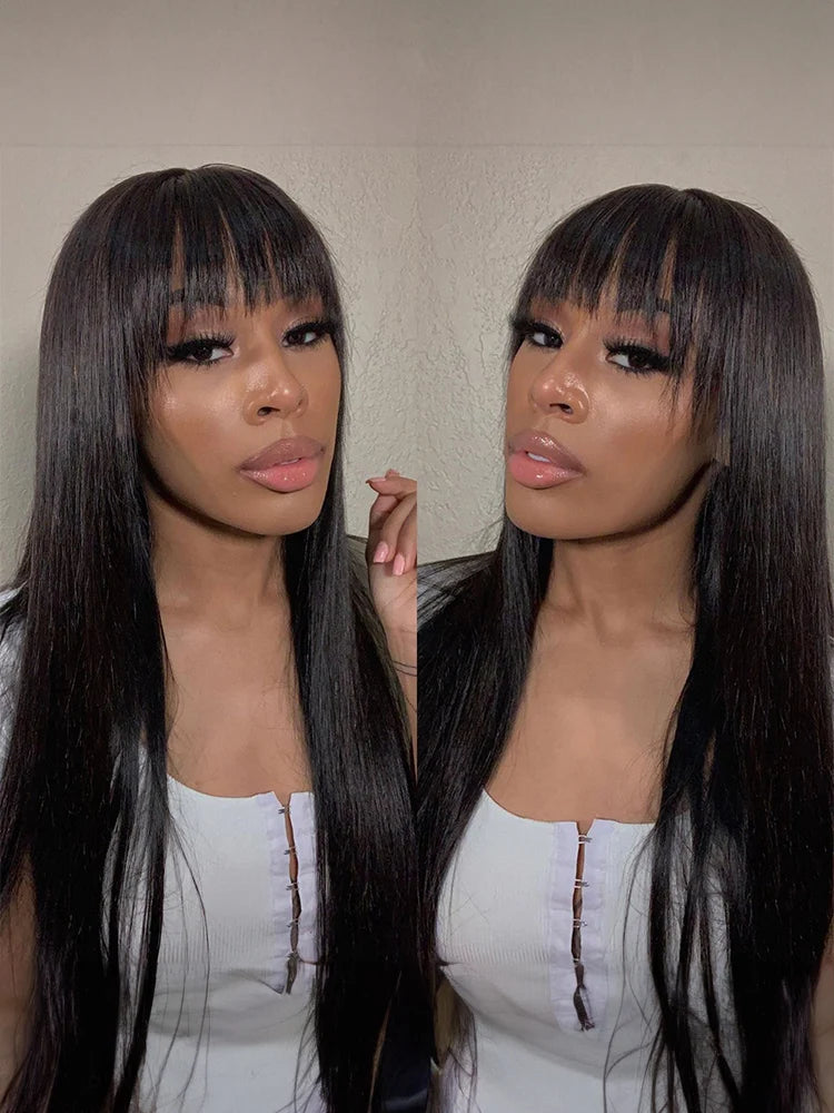 Straight Wig With Bangs Hair Wig Brazilian Remy Hair Glueless