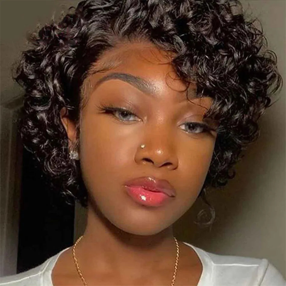Short Pixie Cut Peruvian Water Wave Human Hair Wig
