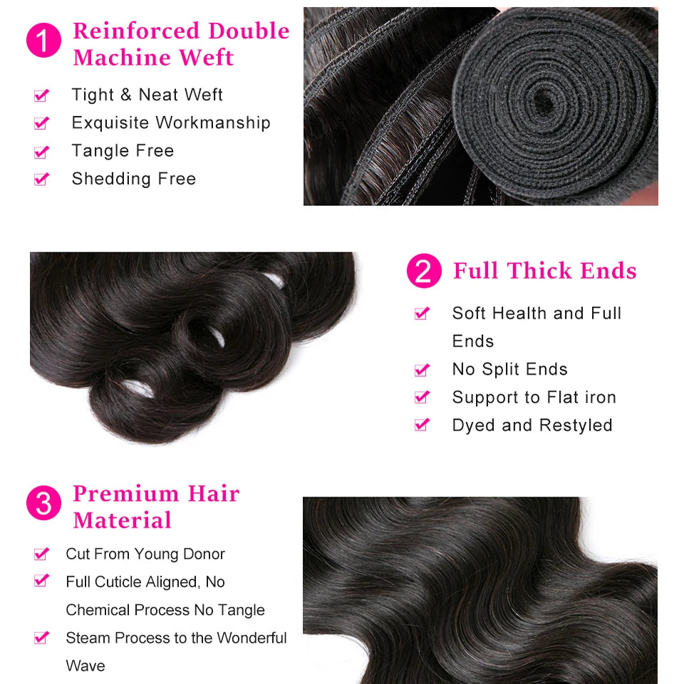 12A Body Wave Bundles 30 Inch Raw Peruvian Remy Virgin Unprocessed 100% Human Hair Extensions 1 3 4 Bundles Deal
