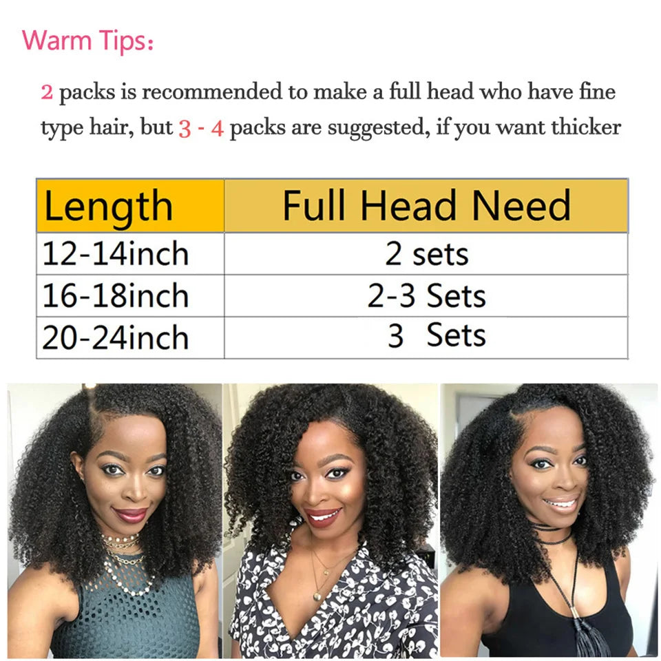 Afro Kinky Curly Clip Ins Hair Extension Human Hair Mongolian Full Head