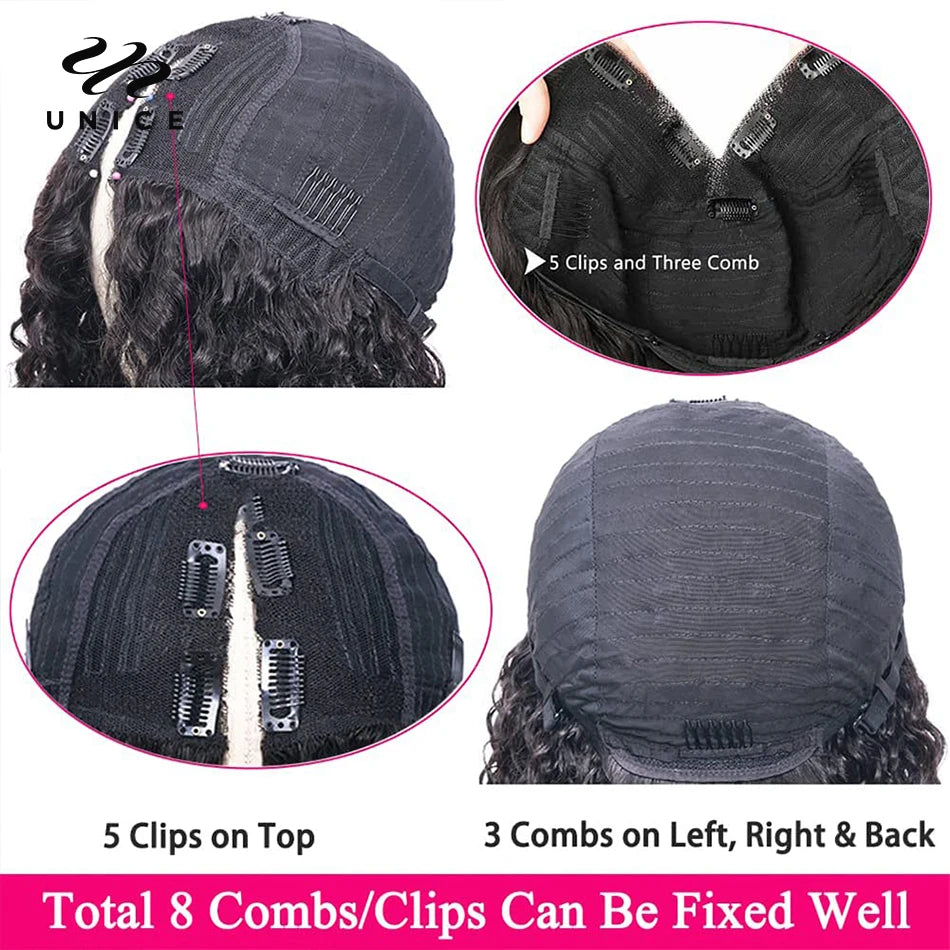 Glueless Curly V Part Human Hair Wig